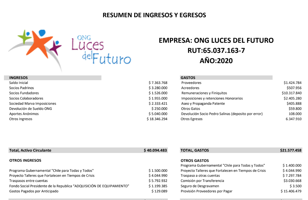 Balances Financieros — ONG Luces del Futuro