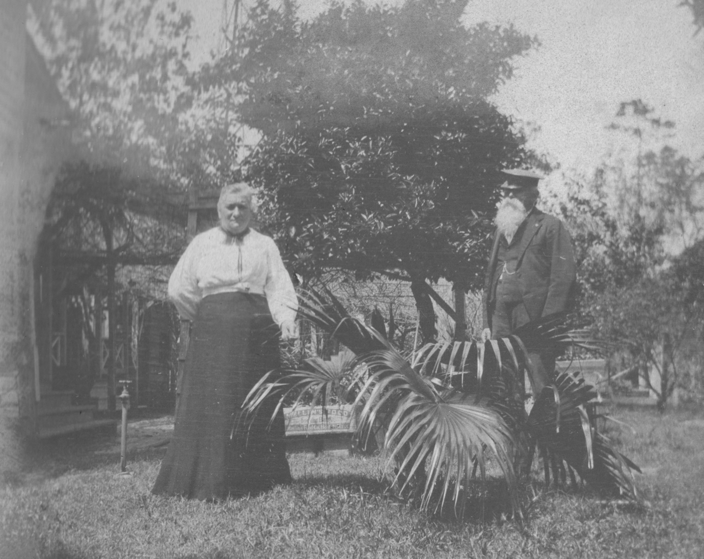 Josiah and wife Eliza at their home, sometime before her death in 1910.
