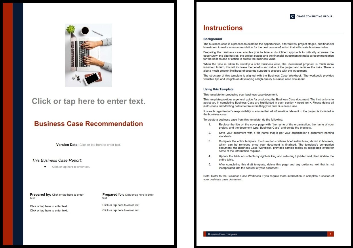 Business Case Templates — Chase Consulting Group: Innovation and Inside Writing Business Cases Template