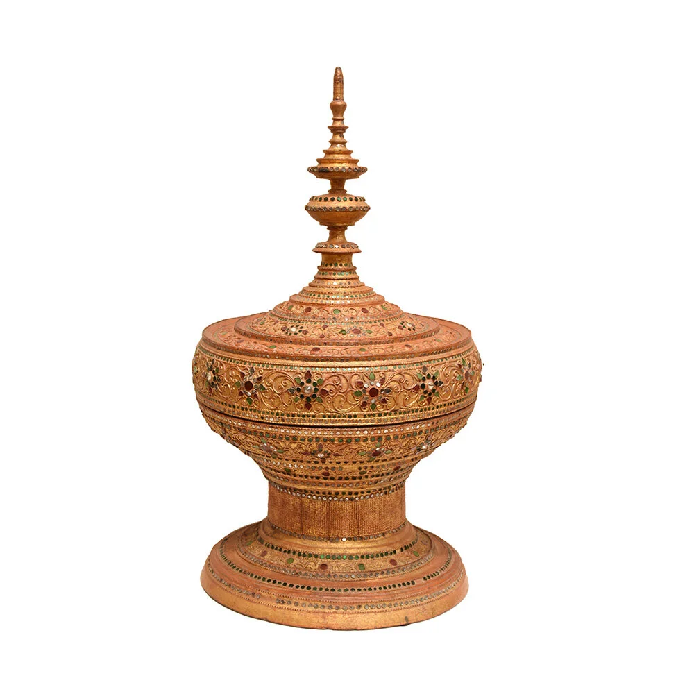 Golden Offering Bowl with Floral Glass inlay