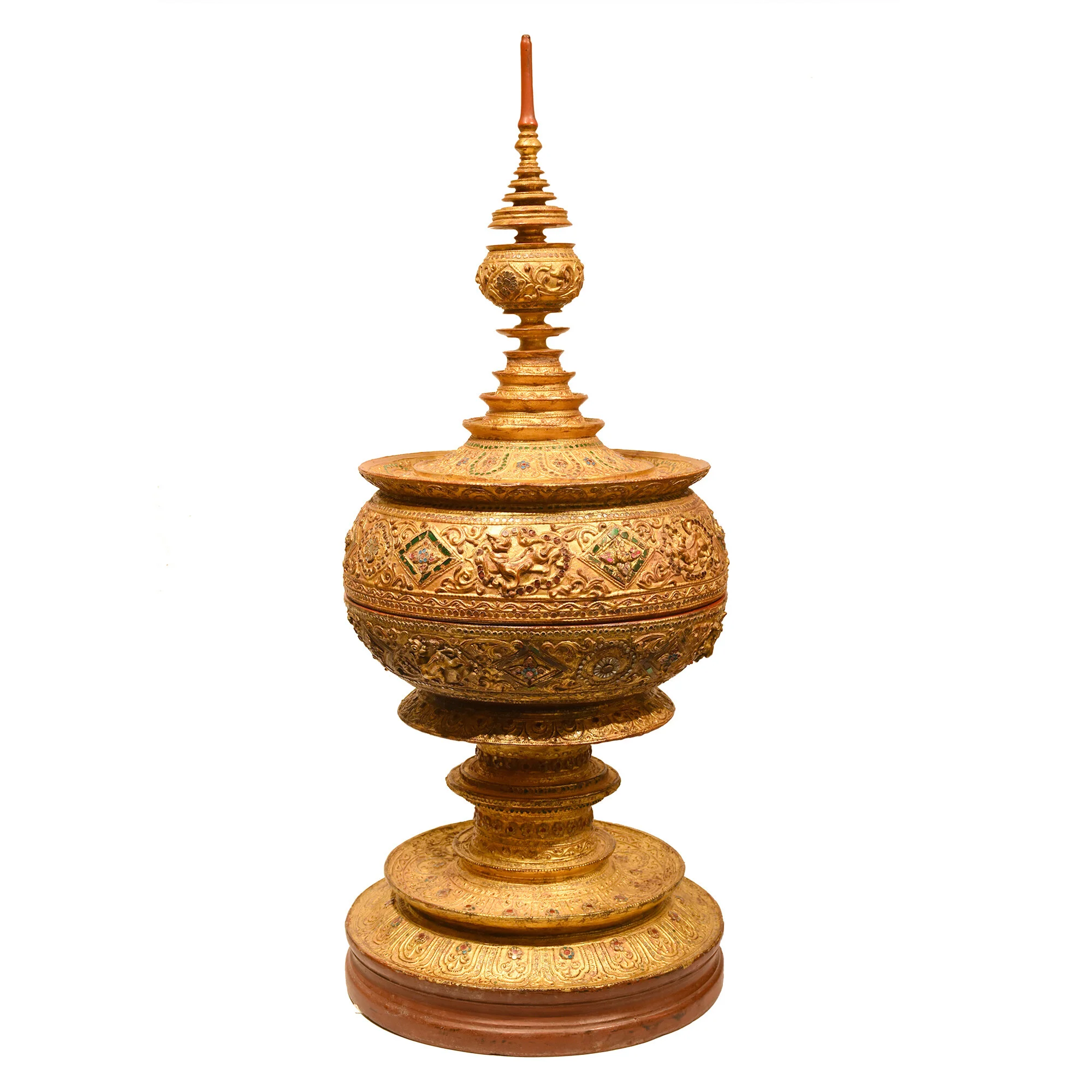 Distinguished Golden Offering Bowl with Chinthe Lion Motif