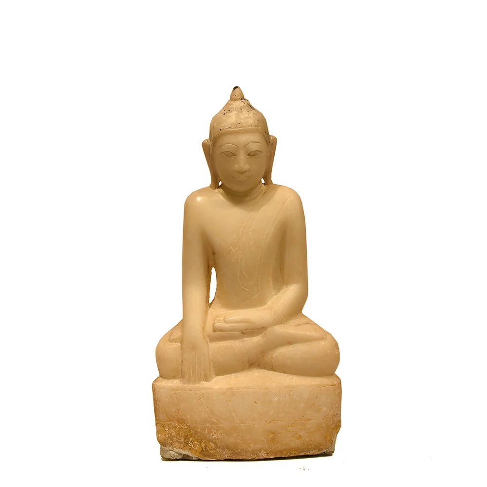 A Seated Alabaster Buddha on Simple Lotus Throne