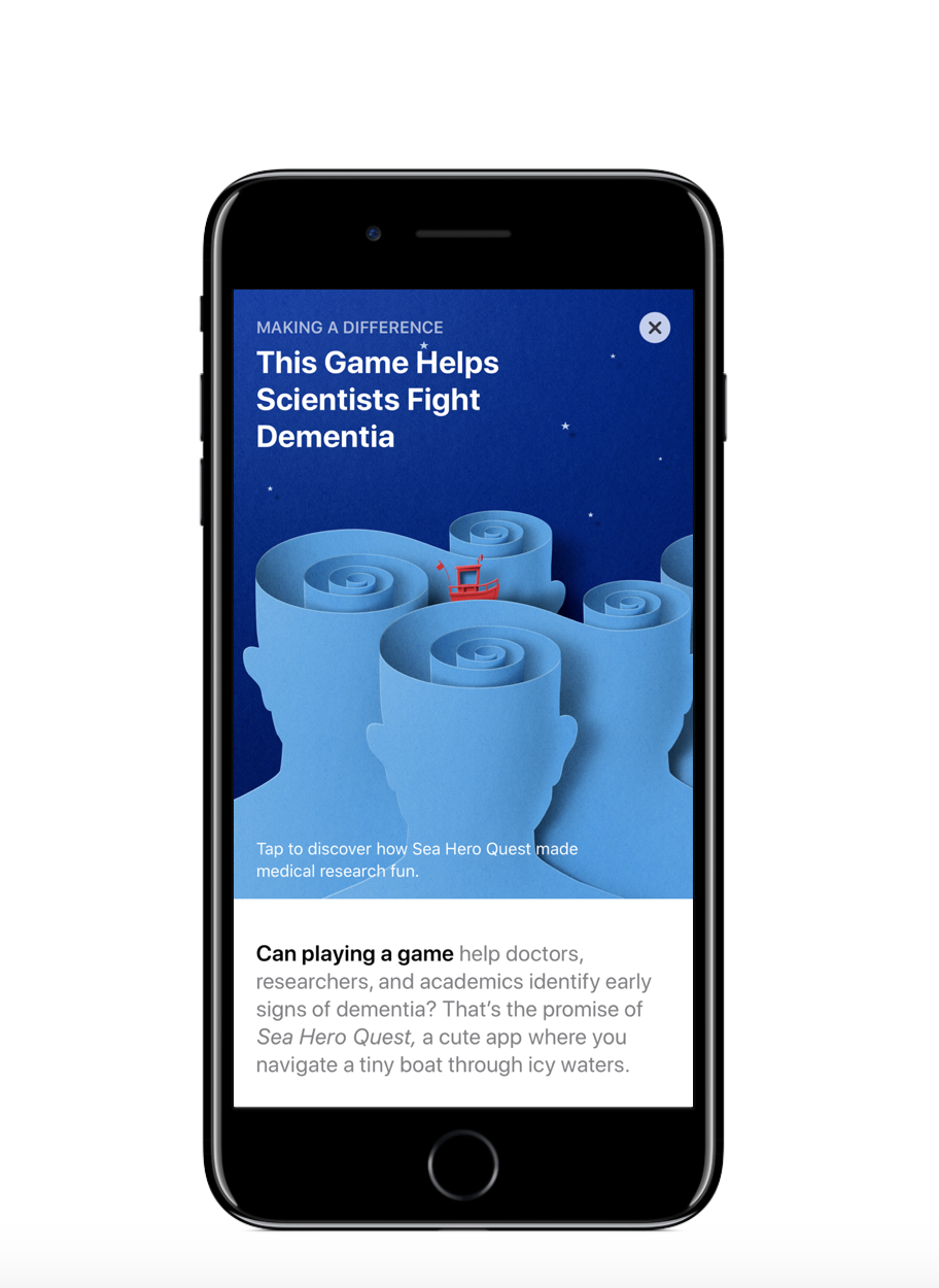 Awesome story on Sea Hero Quest and its impact on the fight against dementia. Stories like these are a result of collaboration between Apple and developers. Read more here!&nbsp;