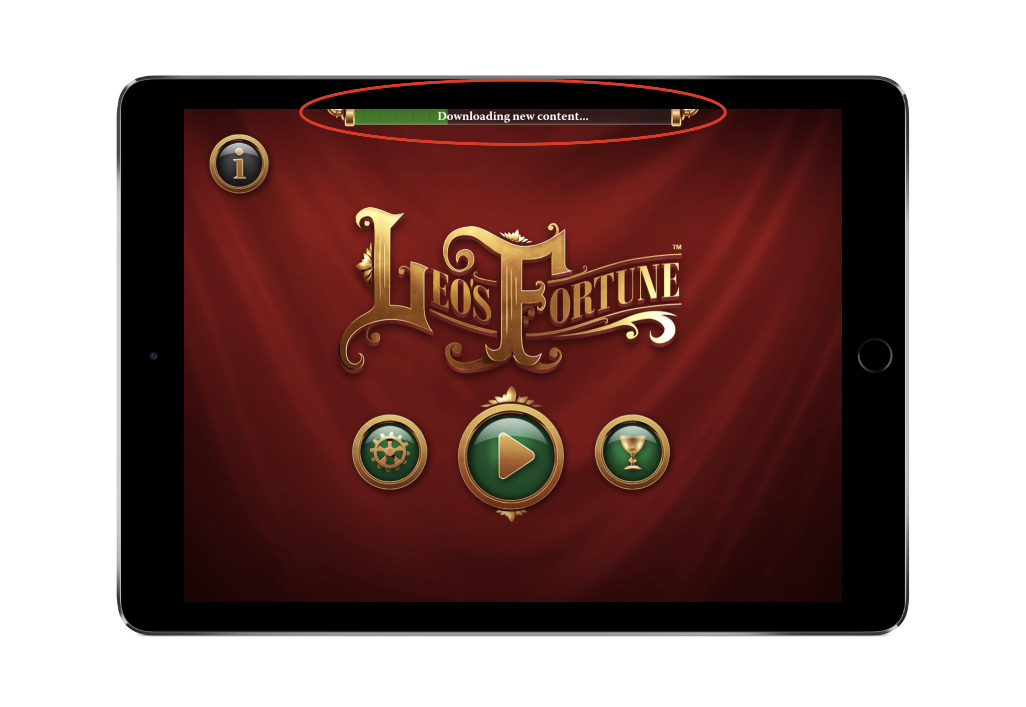 Leo's Fortune begins to download additional content upon launch but still allows the user to progress forward. 