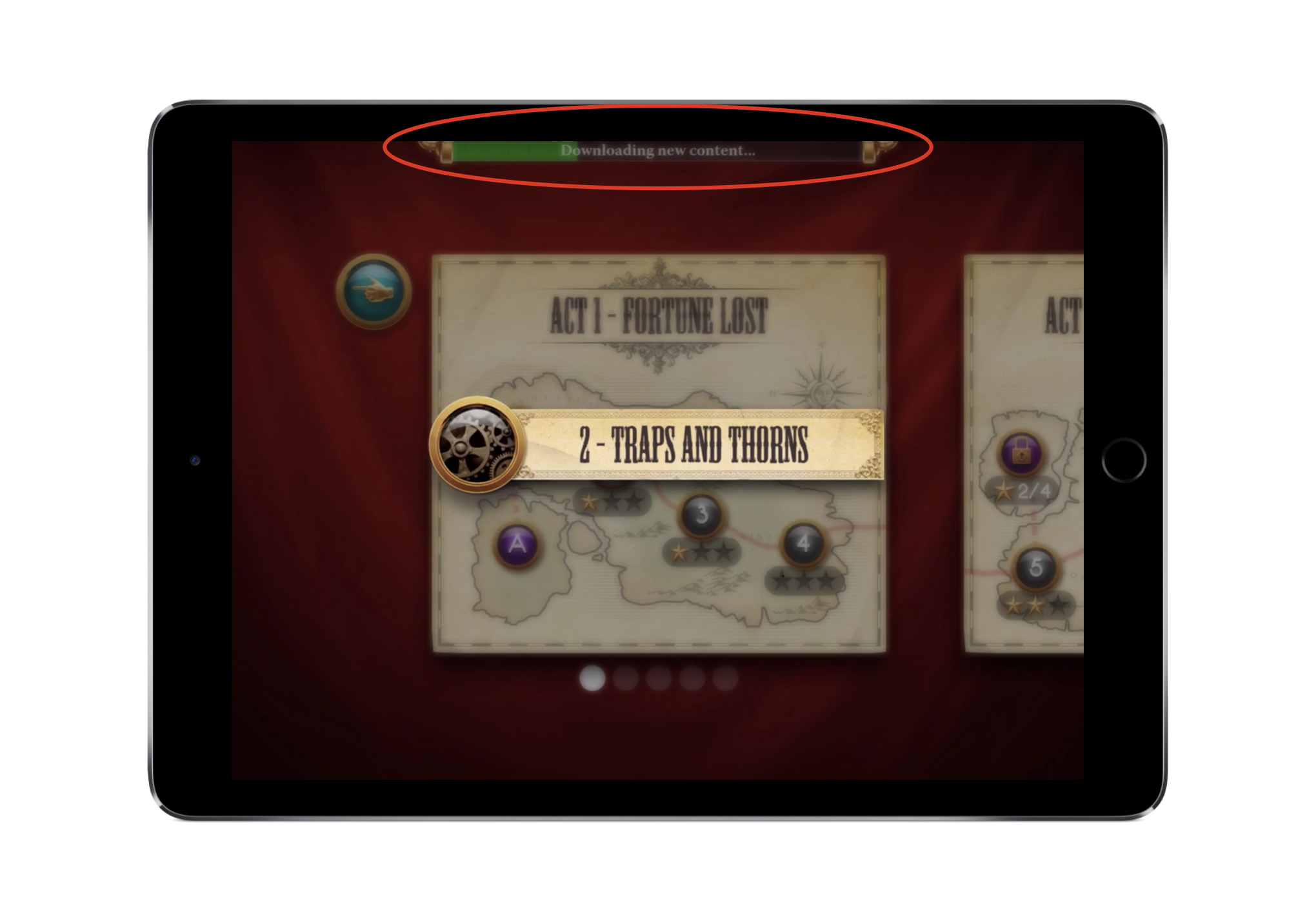 The game has downloaded enough content initially to allow users to play through the first few levels without delay. 