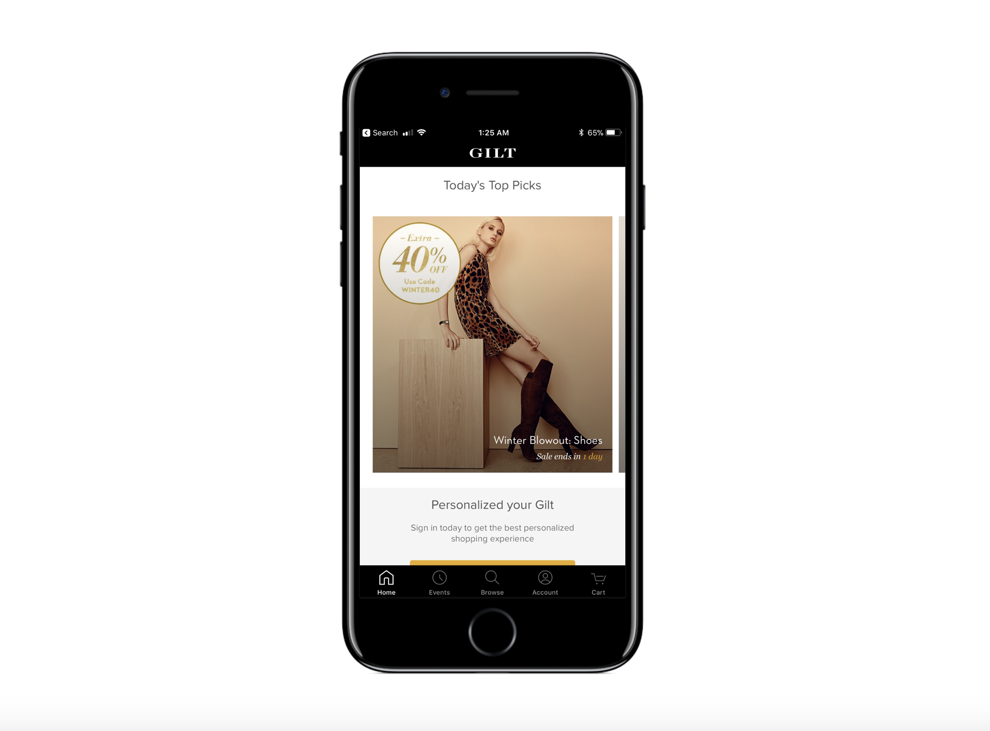  Gilt does not ask for users to sign up or sign in upon launch.&nbsp; 
