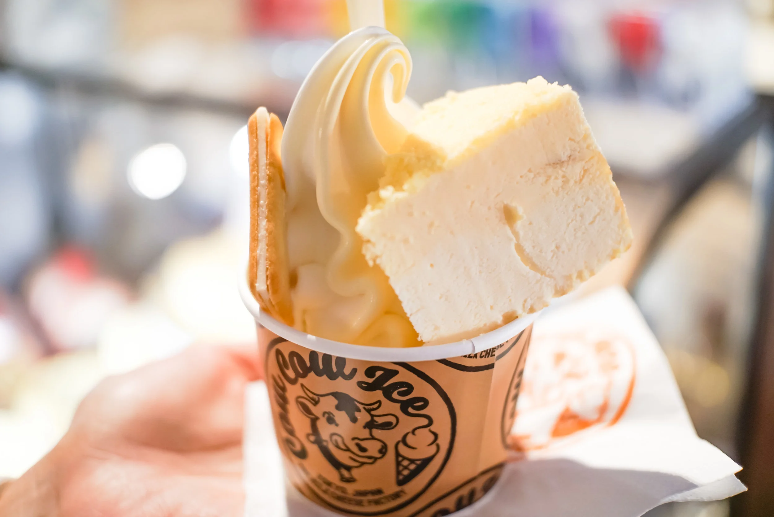 Tokyo Milk Cheese Factory's Cow Cow Sundae is the best of both worlds - ice cream with their signature cookie (on the left) and milk cheesecake (on the right).
