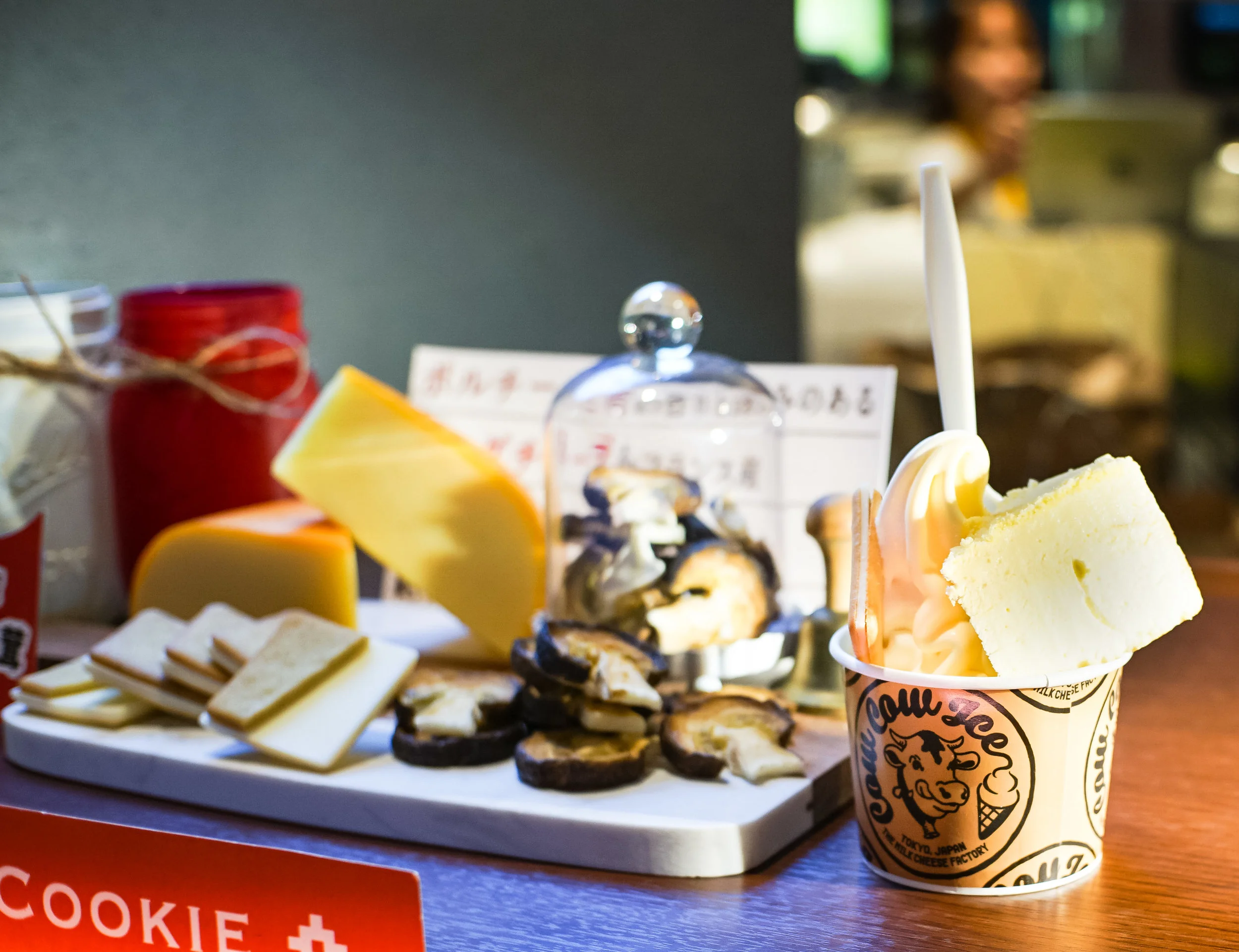 You can see Tokyo Milk Cheese Factory proudly display their cheese and various ingredients to the left, and our Cow Cow Sundae to the right.