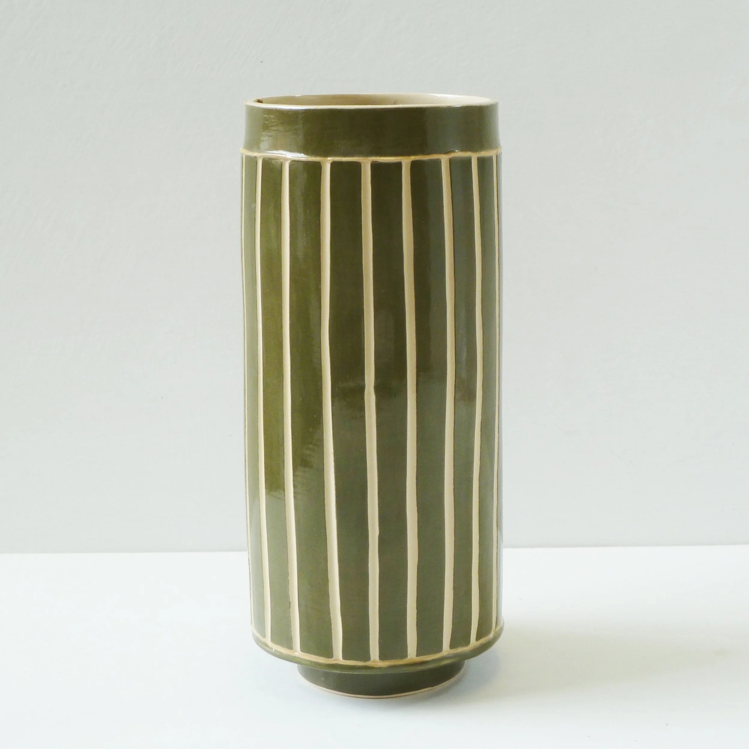 Emily-Kriste Wilcox, mid vase in forest green stripe, Pattern & Surface, sg.MV55.JPG