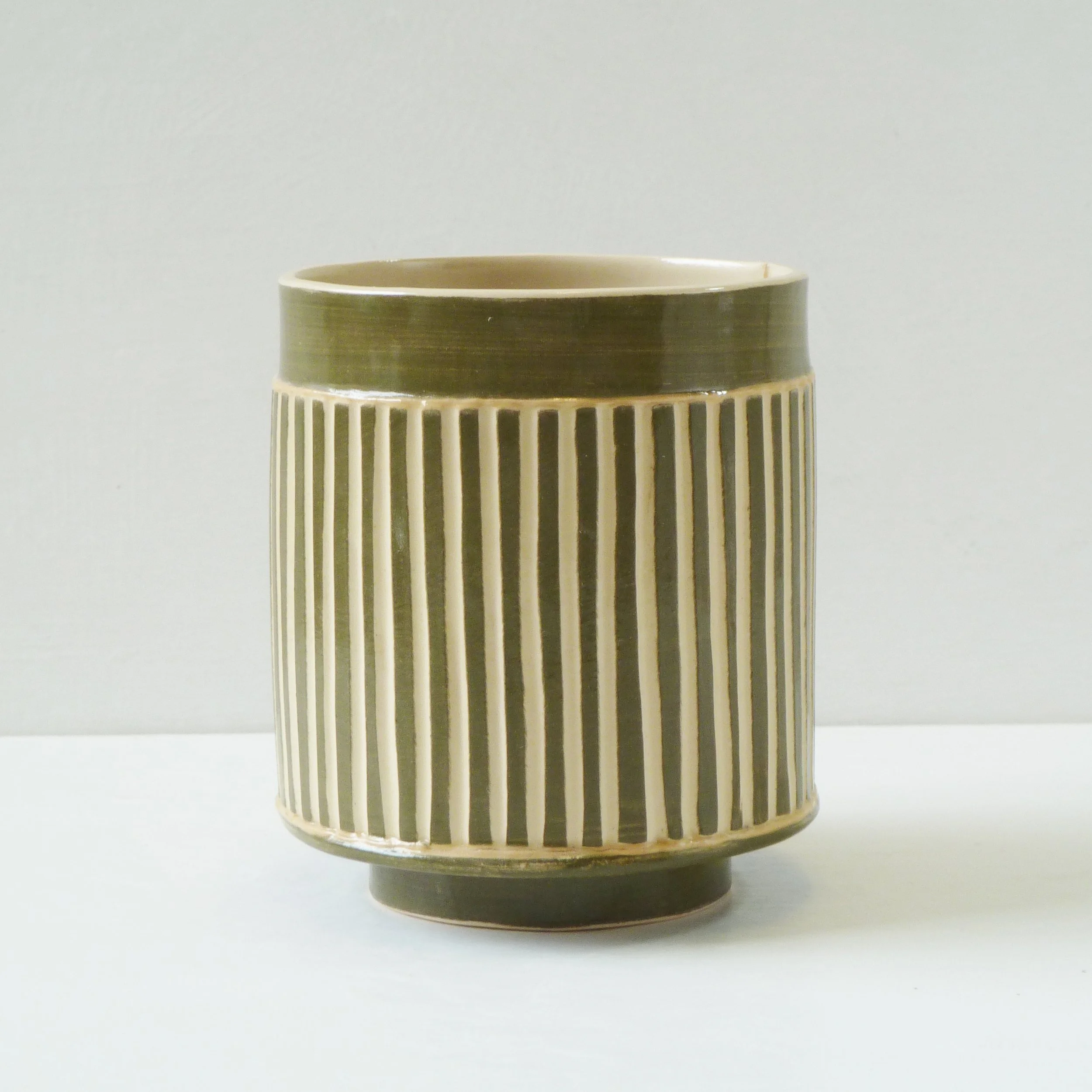 Emily-Kriste Wilcox, small vessel in narrow forest green stripe, Pattern & Surface, sg.SV62.JPG