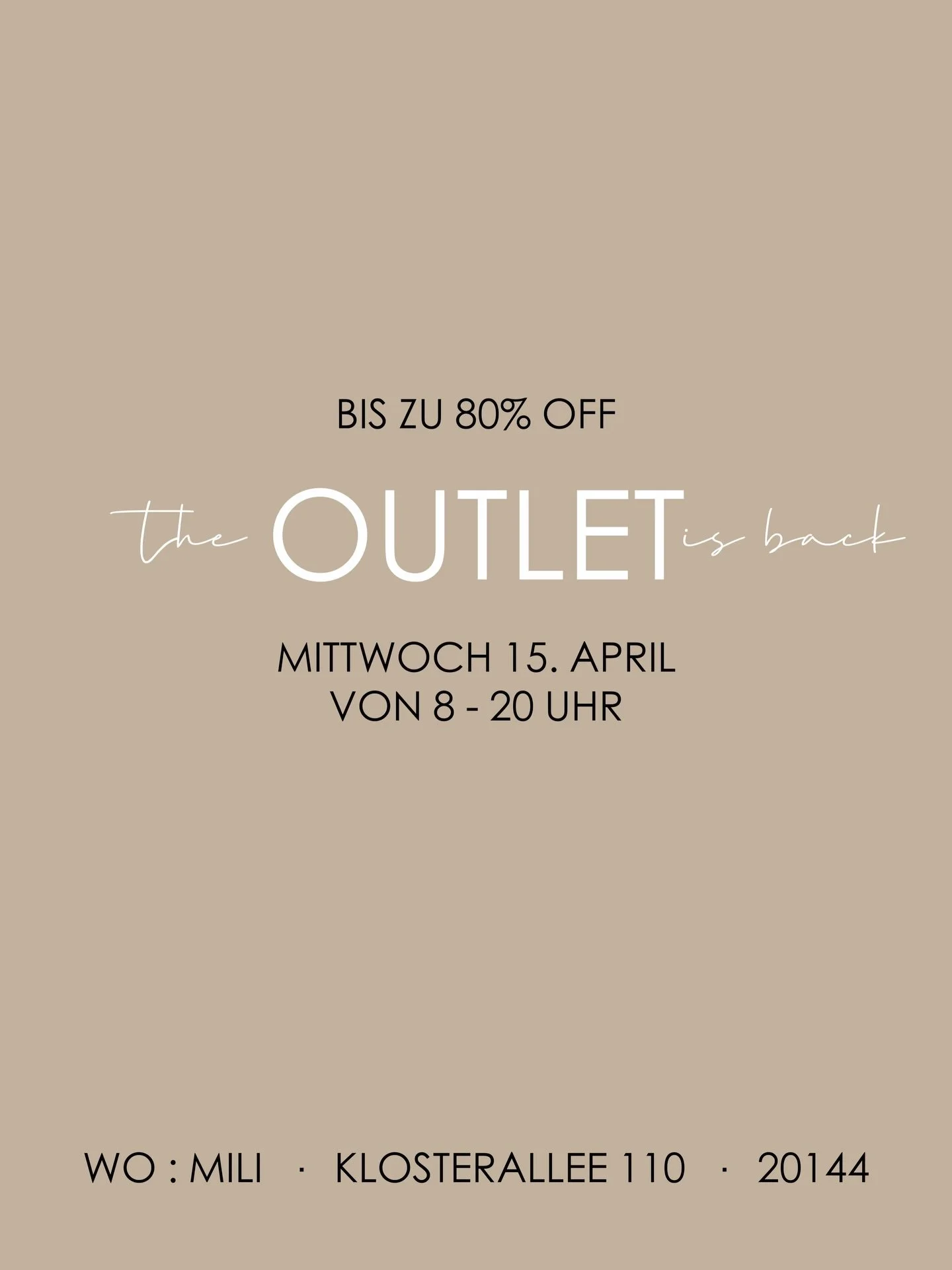 Es ist soweit: das Fr&uuml;hlings Outlet ist hier! Morgen am Mittwoch geht es los, wir haben den ganzen Tag &uuml;ber den Store umgebaut &amp; die Lieblinge vergangener Saisons sind eingezogen, wir nehmen Euch mit. Morgen shoppt Ihr das Outlet mit bi