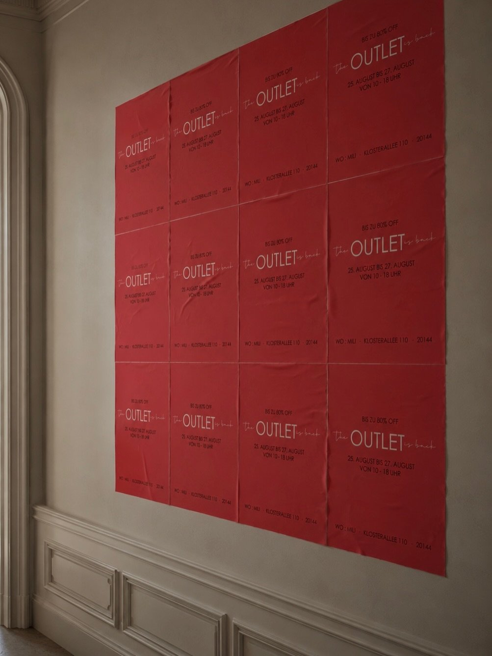 THE OUTLET IS BACK Es ist soweit: unser gro&szlig;es Outlet ist zur&uuml;ck! Shoppe drei Tage lang Lieblinge vergangener Saisons bis zu 80% reduziert. Zus&auml;tzlich wird es weitere Specials &amp; Deals geben, was freuen wir uns auf Euch!

Wann?
Die