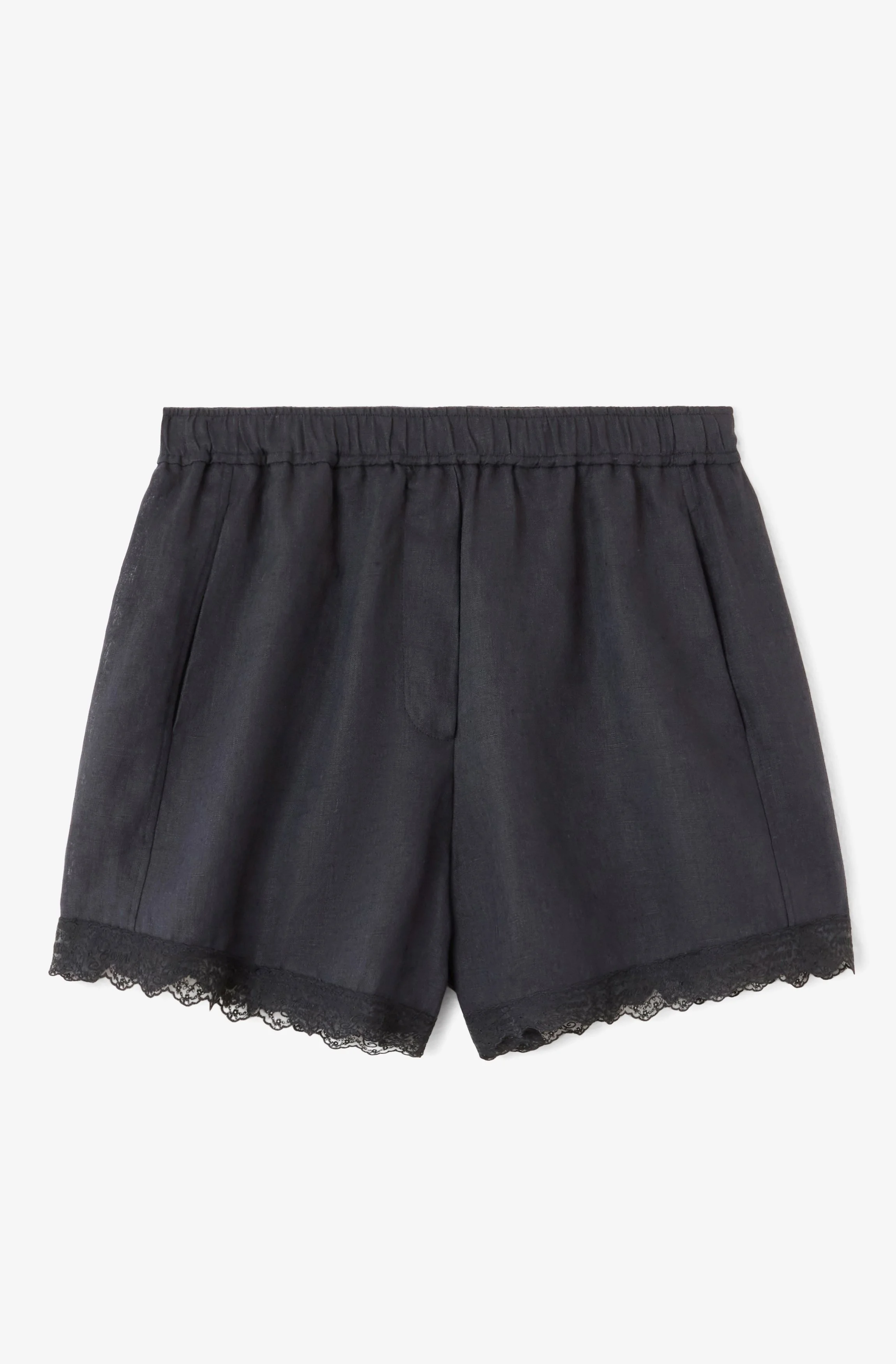 GANNI Light Linen Lace Hem Shorts