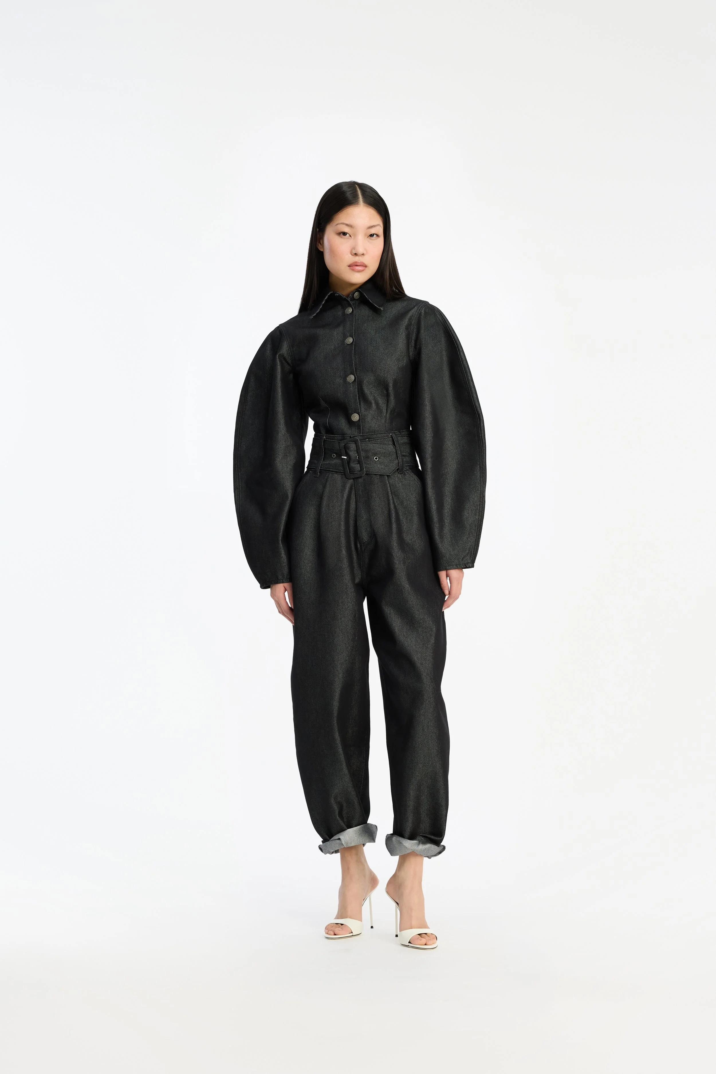 ROTATE_114961100_Black_Denim Fitted Shirt_Model_1_3796_hr.jpg