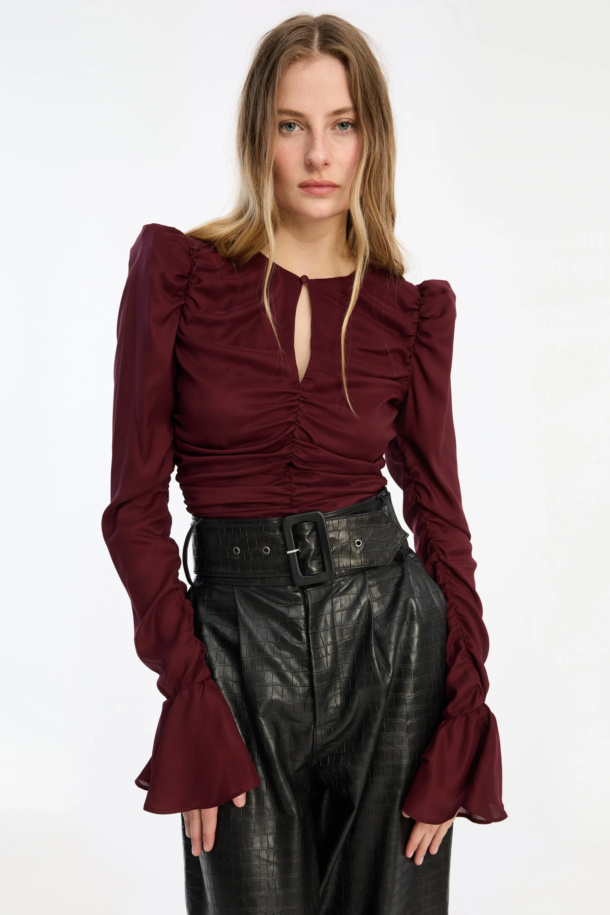 ROTATE_1149812734_Zinfandel_Chiffon Ruched Ls Top_Model_3_2949_hr.jpg