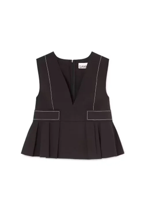 GANNI Stretch Cotton V-Neck Pocket Blouse