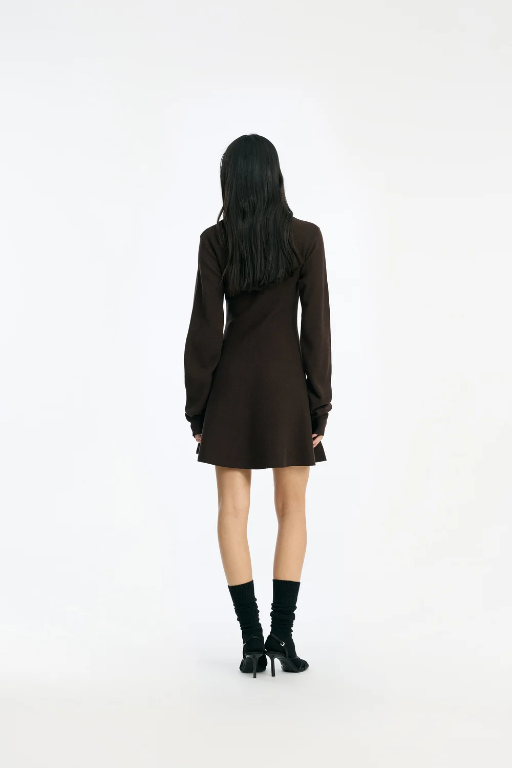 knee length dresses for ladies Long Sleeve Shirred Surplice Dress S / Black