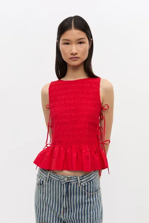 GANNI✨COTTON POPLIN CROPPED SMOCK TOP 36 Ganni-Cotton-Poplin-O-Neck-