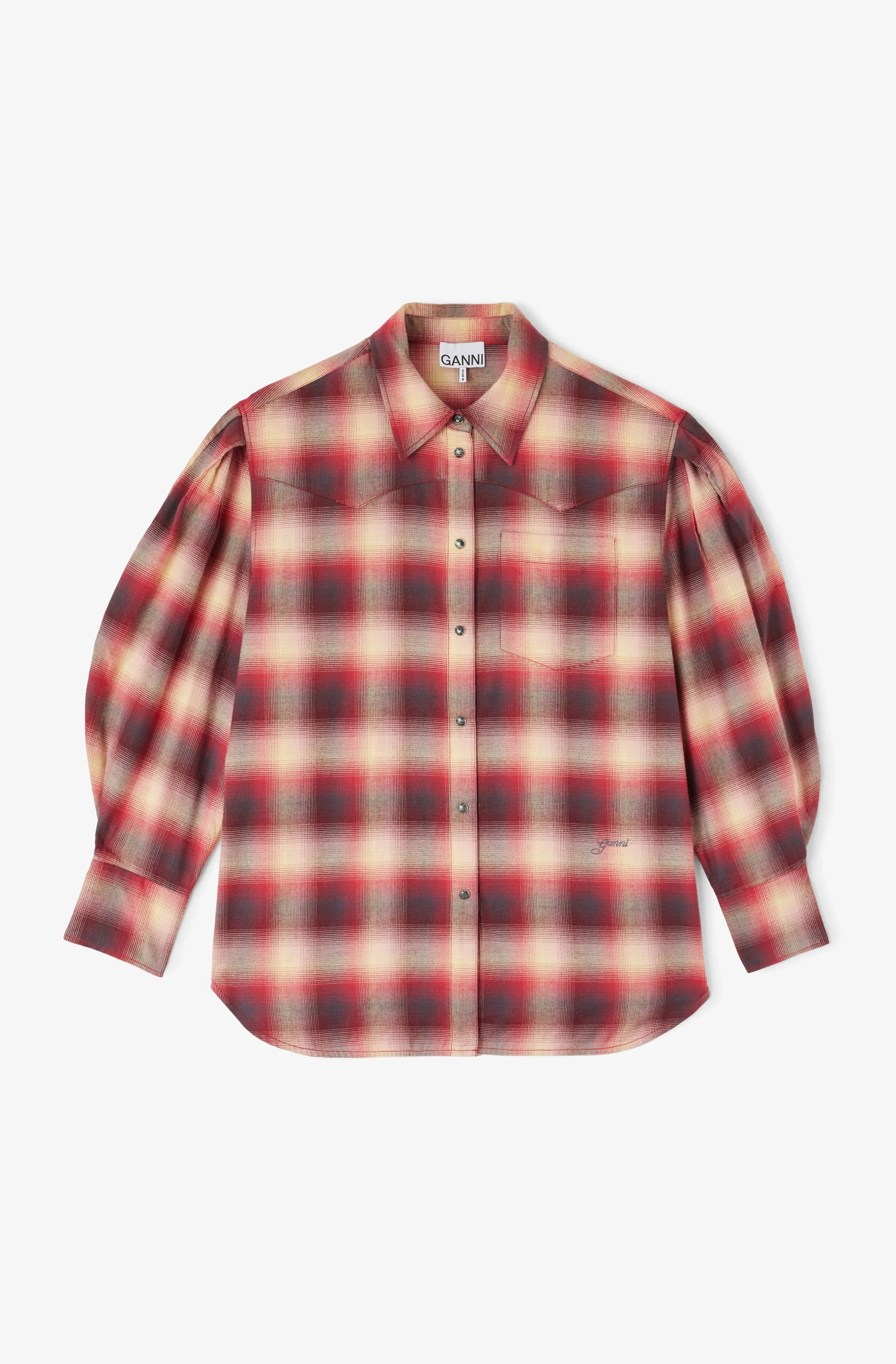 GANNI Cotton Flannel Check Pleated Sleeve Shirt_A1040415_266_1.jpg