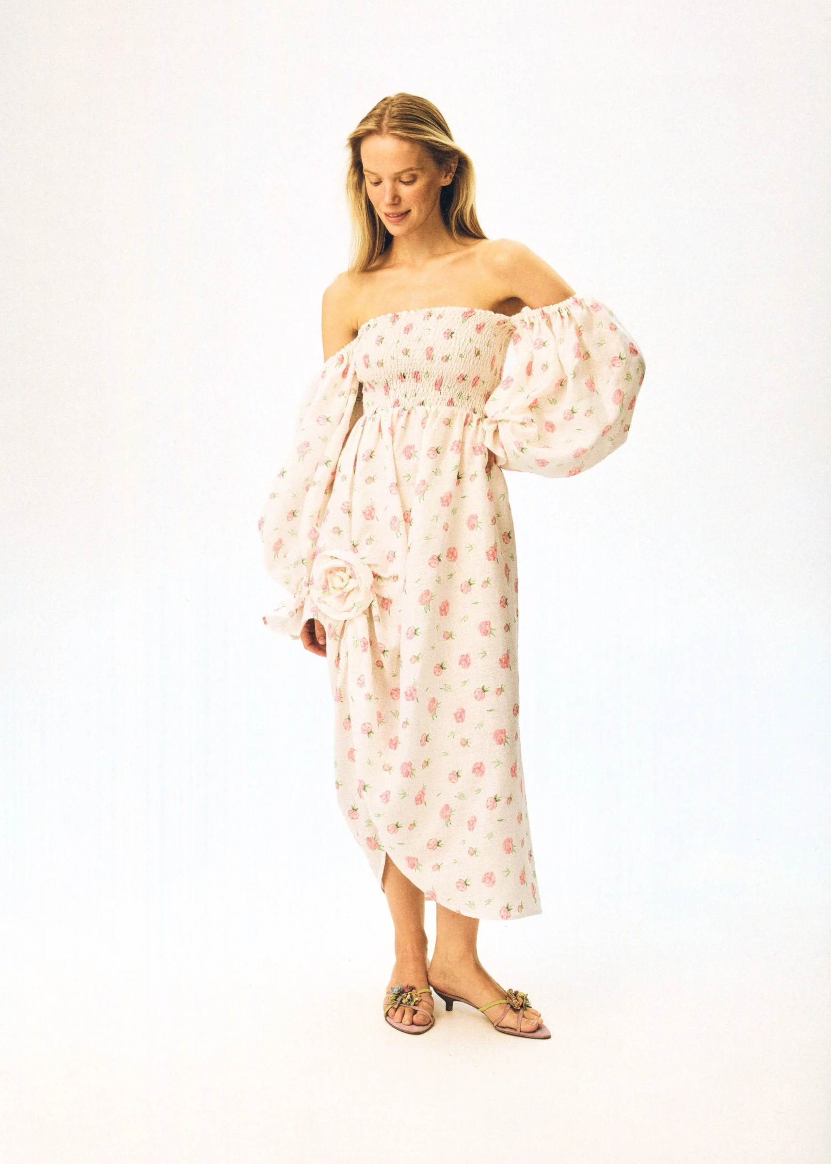 SLEEPER Atlanta Linen Dress with Rose Detail