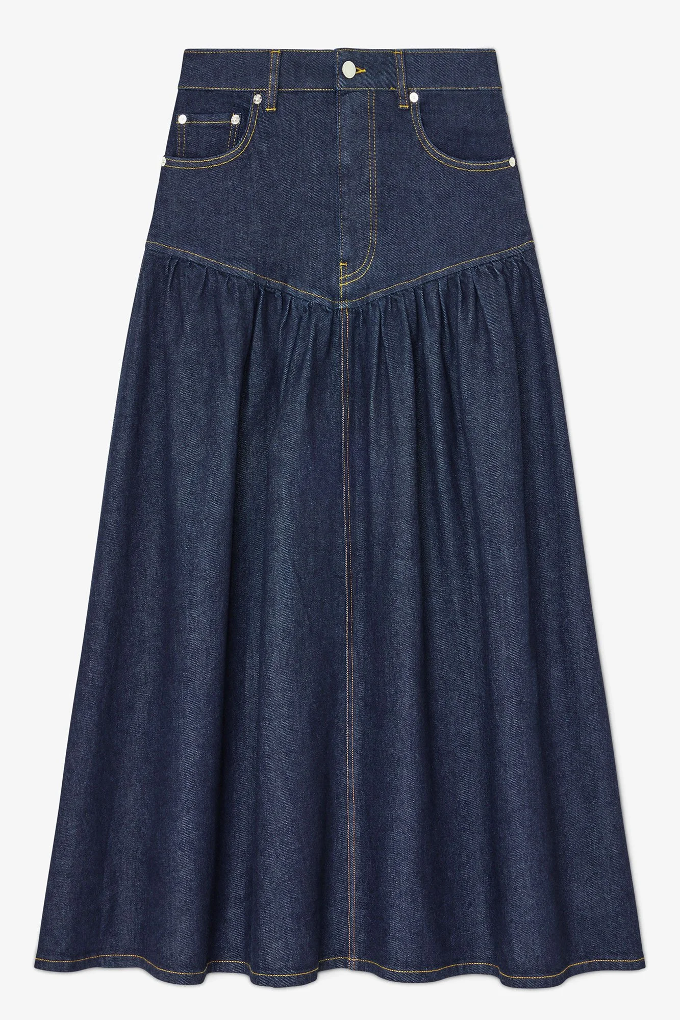 GANNI Stretch Denim Long Skirt