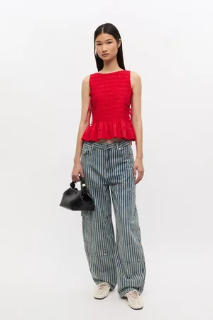 GANNI✨COTTON POPLIN CROPPED SMOCK TOP 36 GANNI TOP COTTON POPLIN O-NECK CROPPED SMOCK