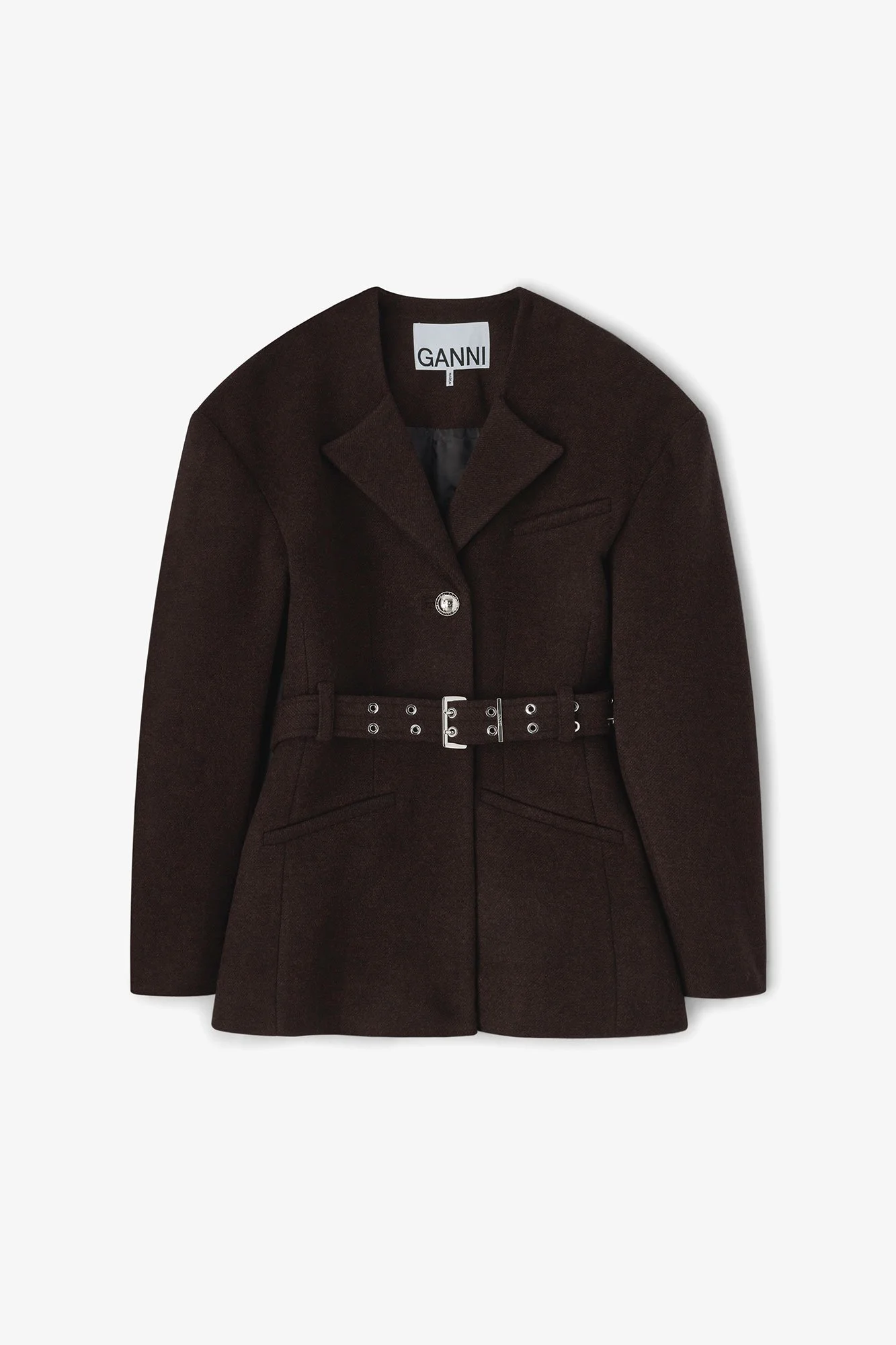 GANNI Peacoat Wool Fitted Jacket