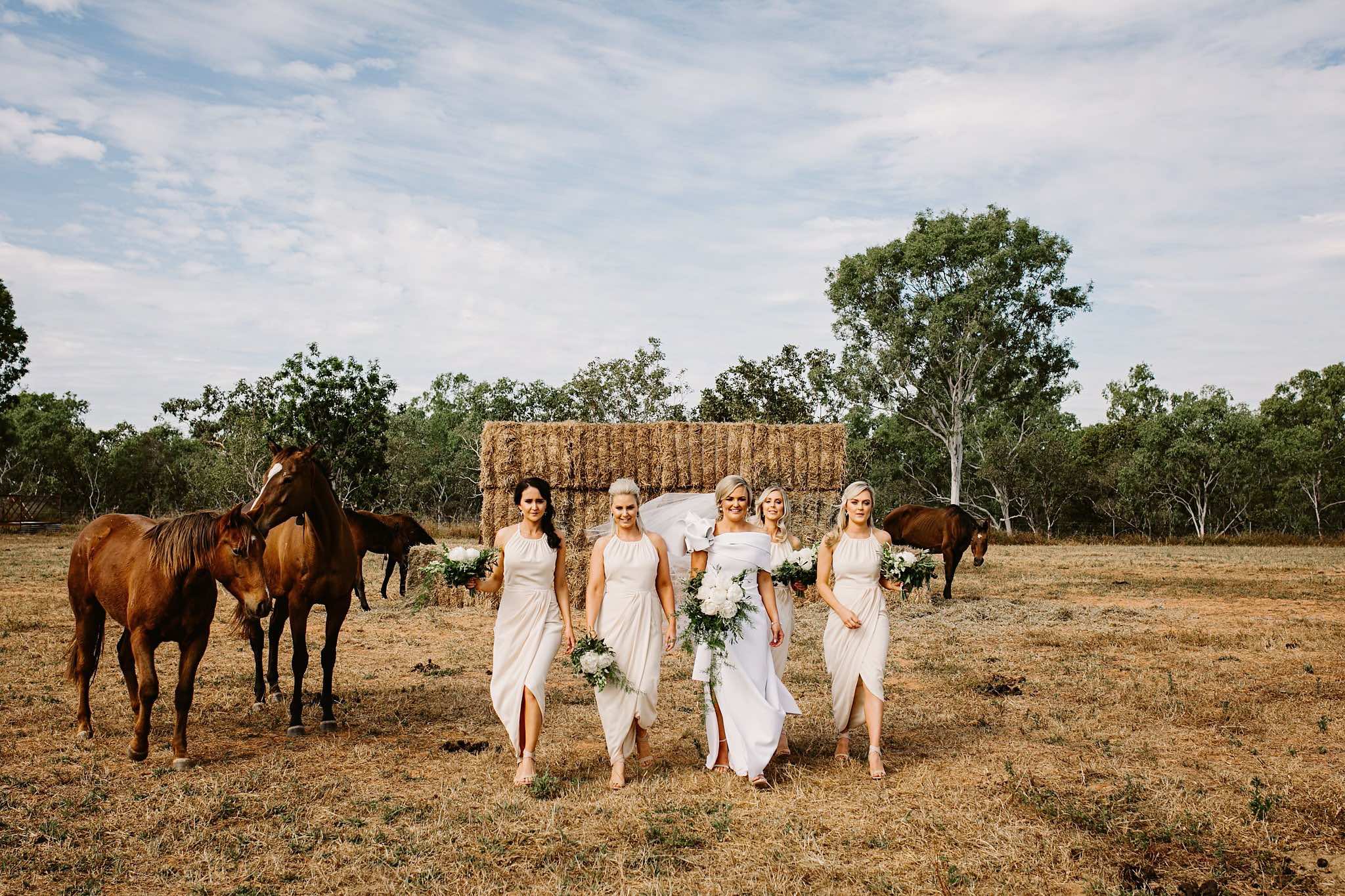 Georgia and her bridesmaids in the paddock