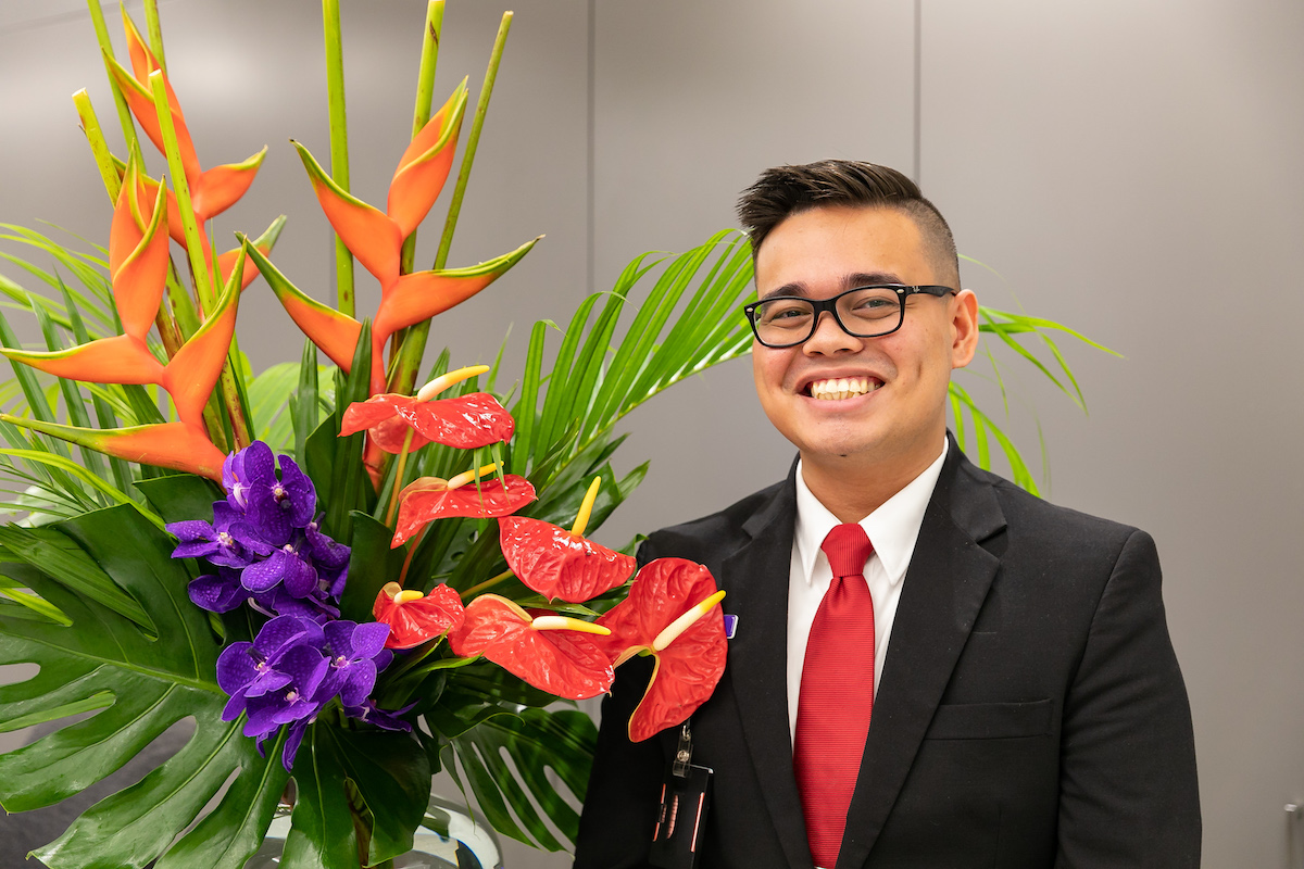 Locally grown tropical flowers, heliconia and anthuriums for Virgins Darwin to Bali flights launch party
