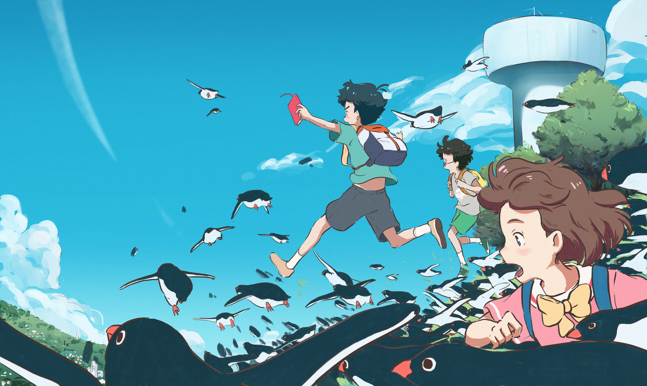 La animación de Penguin Highway es muy resultona; llama especialmente la atención el movimiento y el gran colorido.