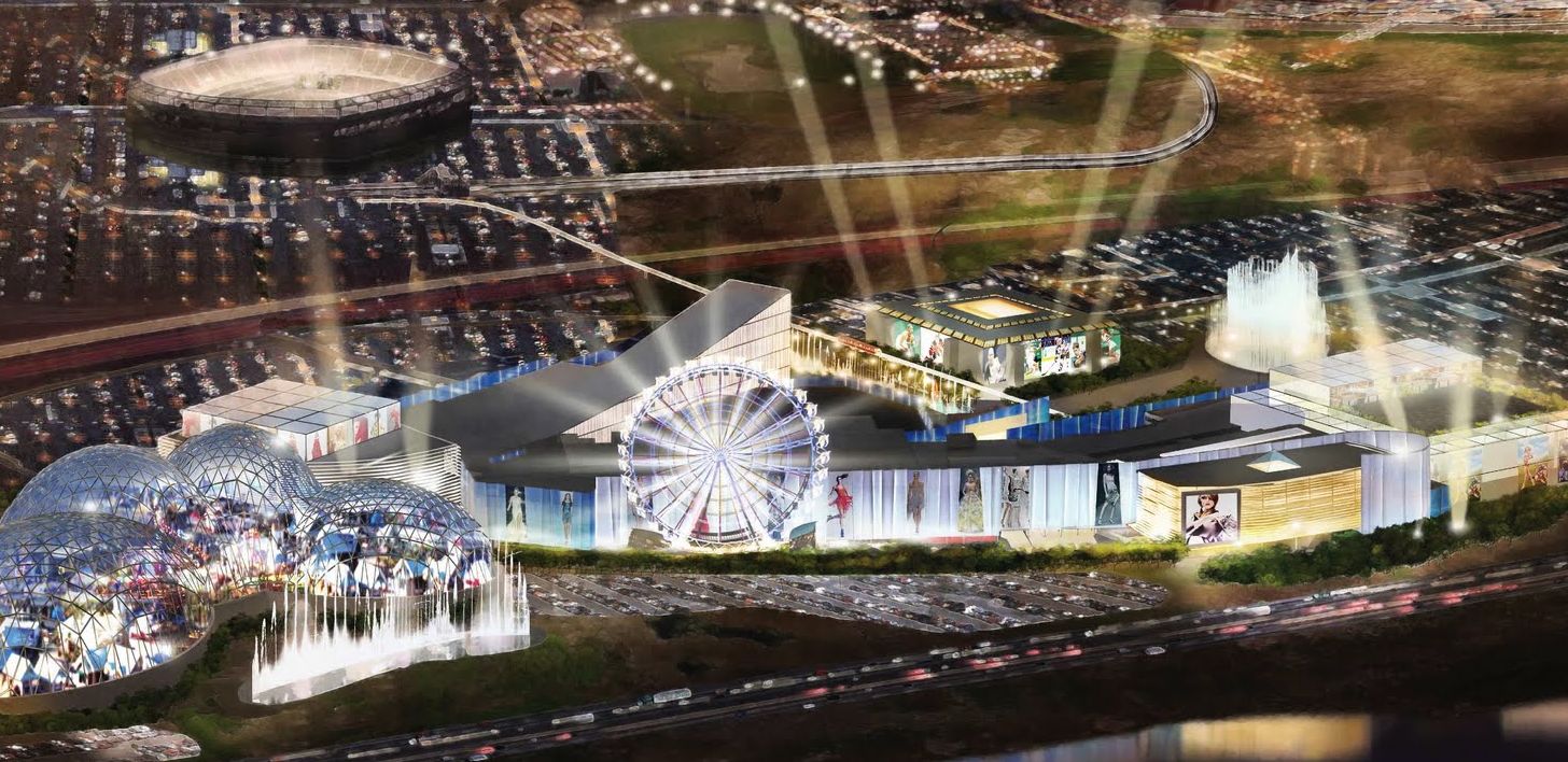 American Dream Meadowlands is a massive expansion of an existing shopping center into a gigantic shopping and entertainment complex. Among its features, it will have a water park, an indoor ski slope, an ice skating rink, a roller coaster, a Legolan