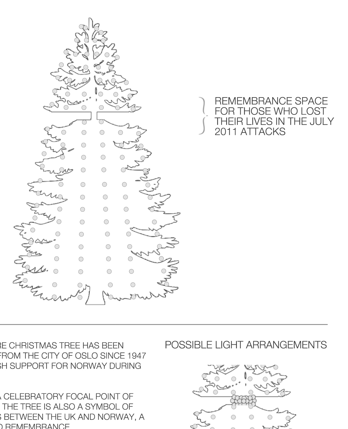 Creative spec for YESMUTHA's proposed arrangements for the 2011 Christmas Tree lights in Trafalgar Square.