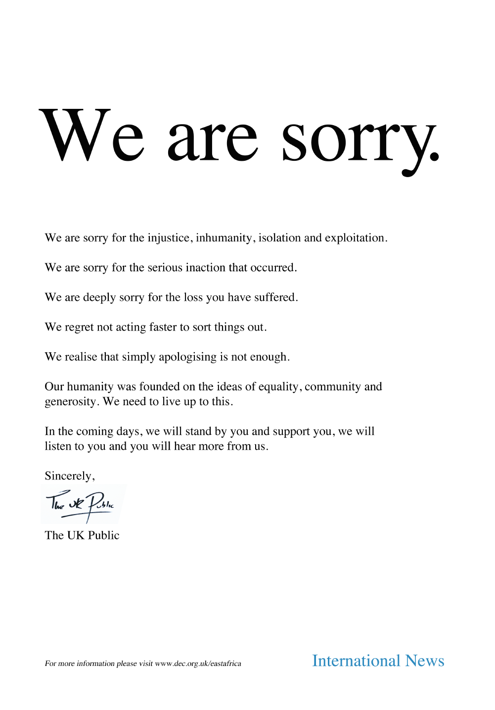 Draft of the YESMUTHA We Are Sorry print ad