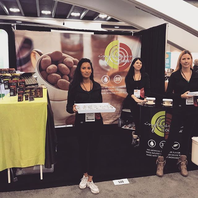 We&rsquo;re ready for the Winter Fancy Food Show Day 1. Come by booth 539 to try our tea infused dark chocolate toffee almonds. @specialtyfoodassociation  #infusions #toffeealmonds #darkchocolate #followouradventures #charlieandsams