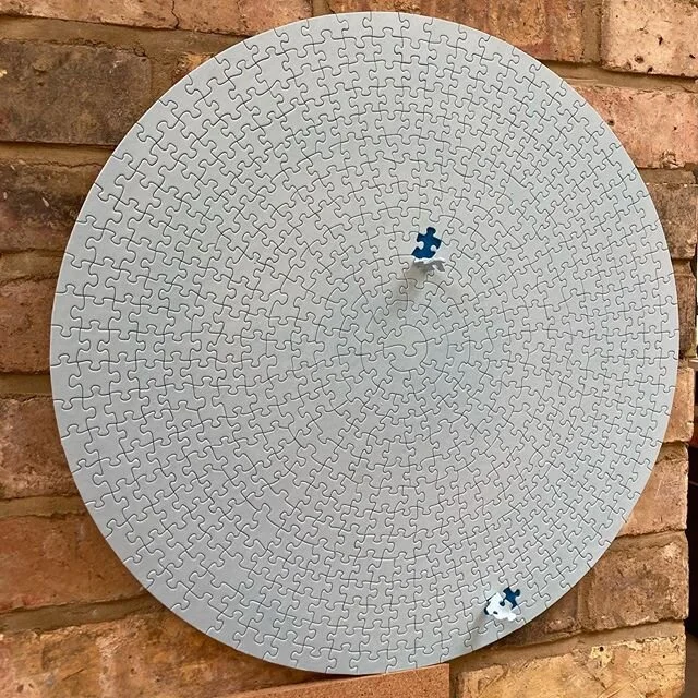 &lsquo;Soon&rsquo;
Acrylic on 500pc puzzle
On plywood
20&rdquo;
&pound;250 plus delivery

It&rsquo;s painted &lsquo;ozone blue&rsquo;, but looks paler indoors than out. I&rsquo;m assuming you will hang it indoors. 
#iloveyou
#imissyou
#isolation
#puz