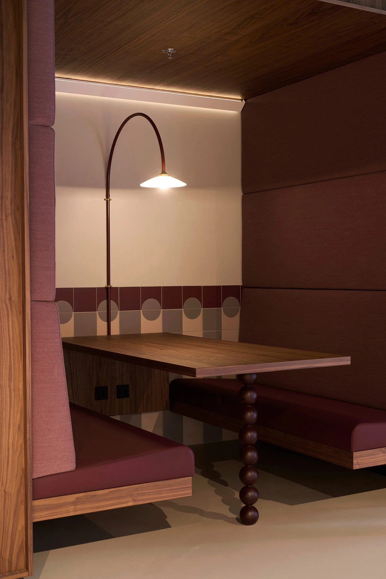Colorful workspace pods with soft forms and custom tiles by Studio Michiel Wijnen