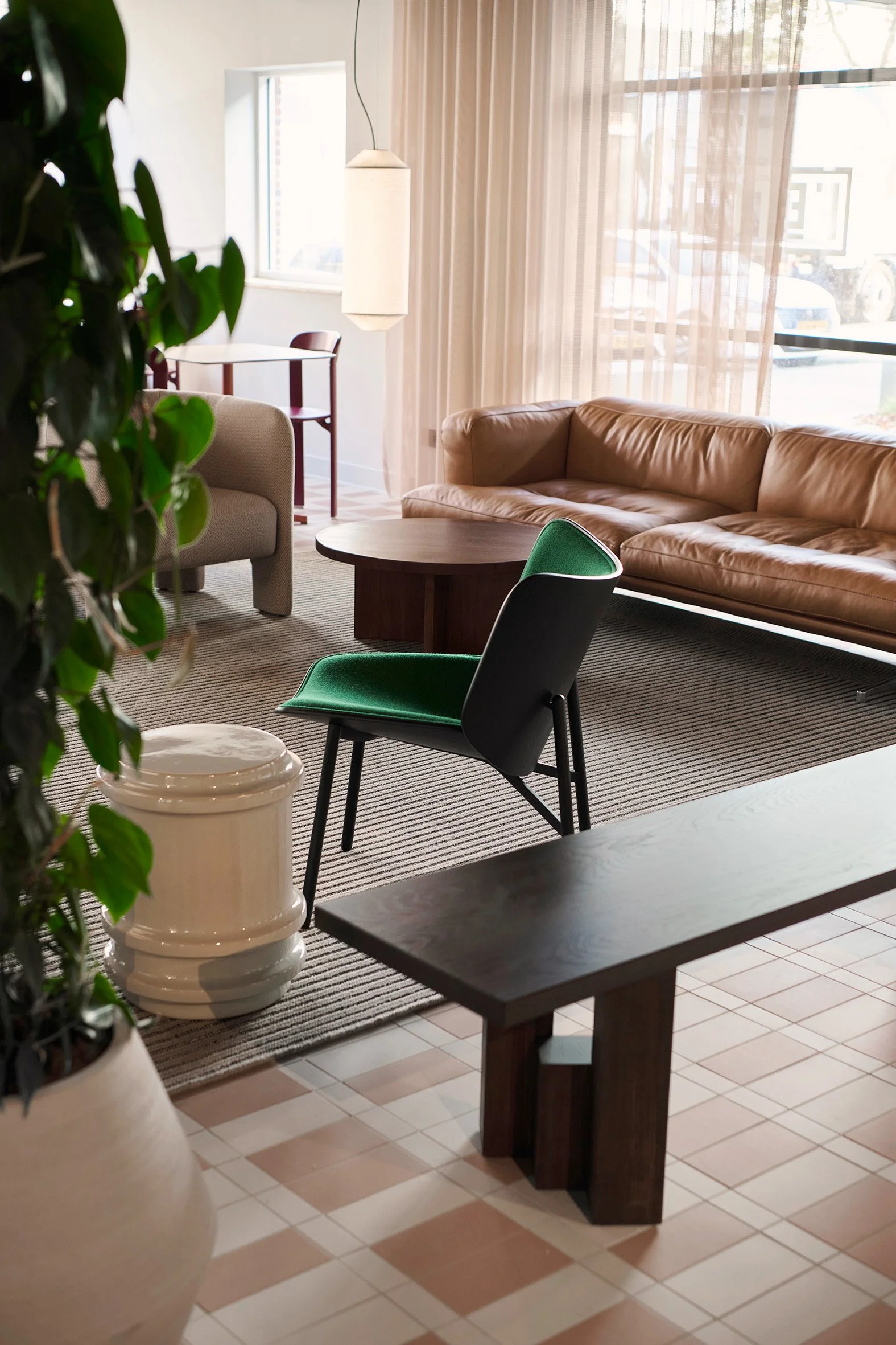 Lobby seating and custom Mokko bench at KBF Warehouse.