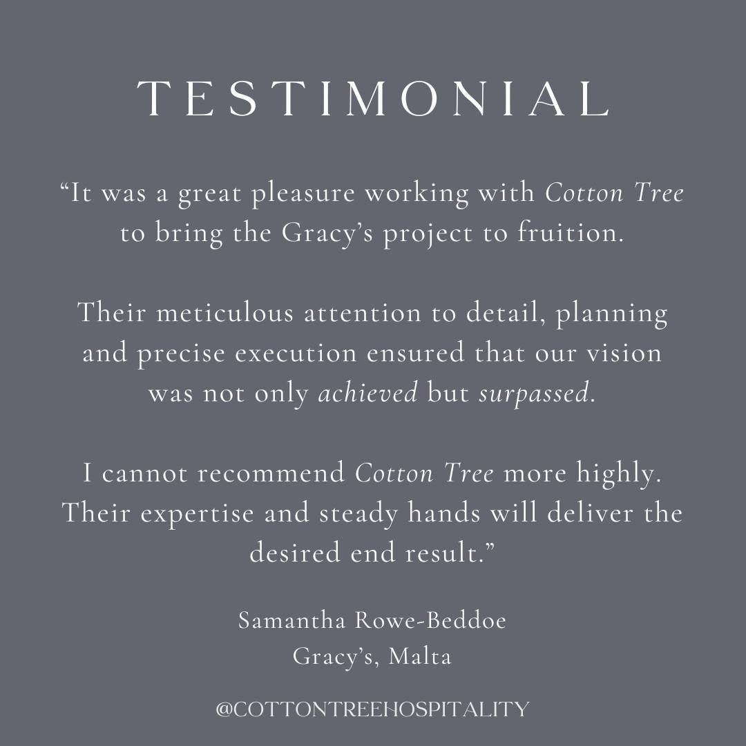 Kind words about one of our favourite projects to date - the refurbishment of a four storey restaurant and members&rsquo; club located in a baroque palazzo in the heart of Valletta, Malta. 

&quot;It was a great pleasure working with Cotton Tree to b