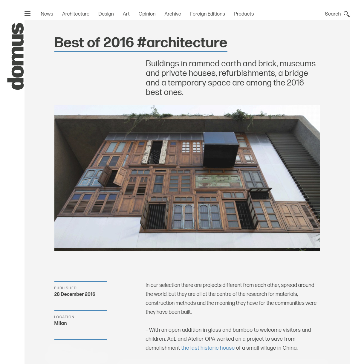 Domus. BEST of 2016 Architecture,
