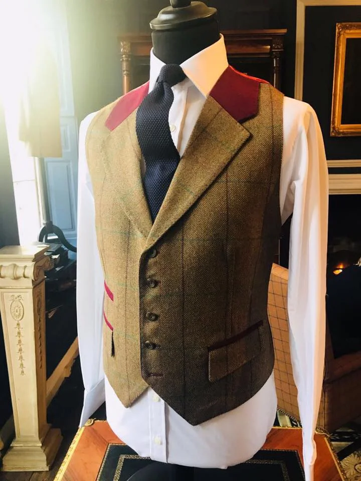 Tweed Waistcoat with Red Collar