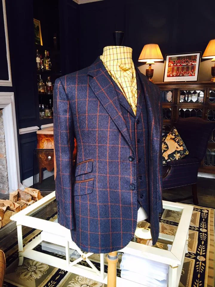 Navy & Tobacco Windowpane Tweed Three Piece Suit