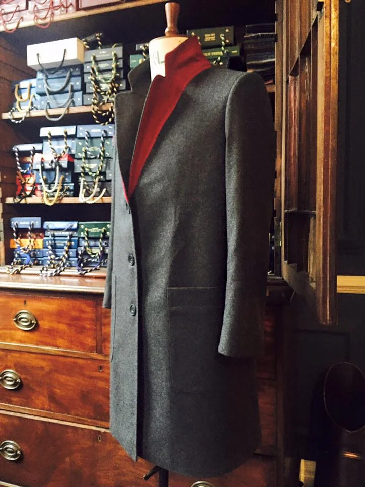 Grey Overcoat with Red Collar