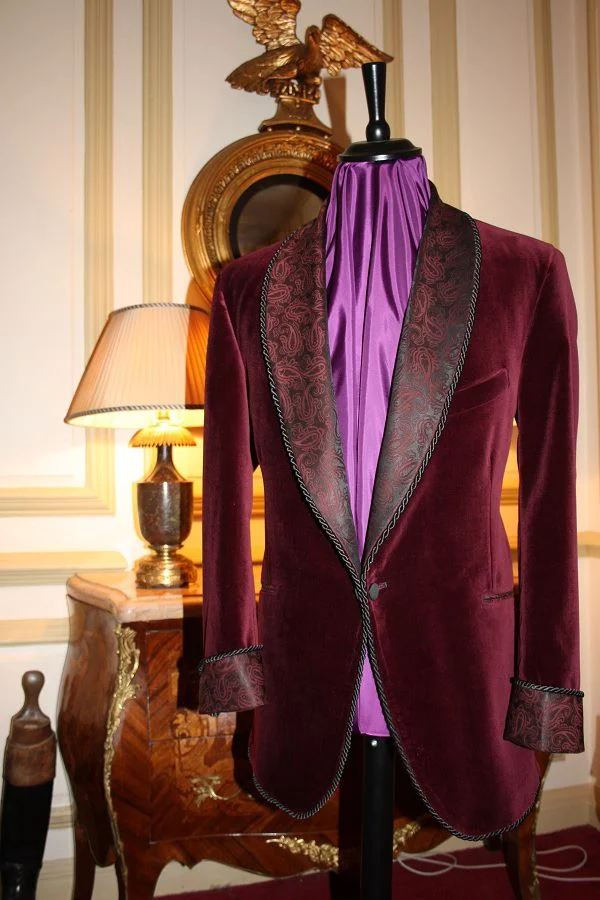 Burgundy Velvet & Silk Smoking Jacket