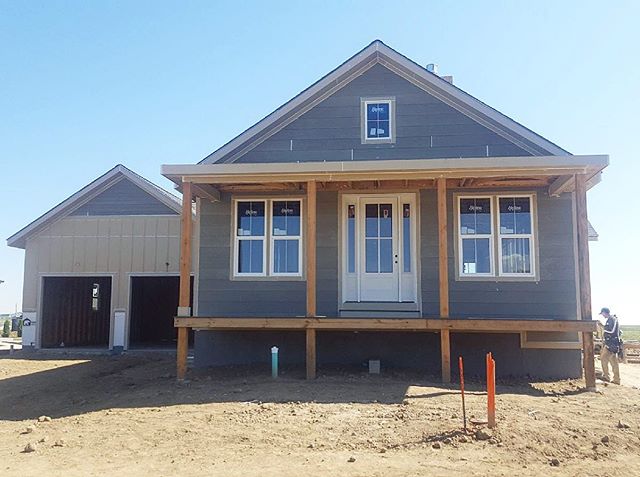 I love a good progress photo from clients in Colorado. The home is designed to be approachable, so we made sure the garage wasn&rsquo;t the primary feature on the front. Siding is up, windows and doors are in, and things are humming right along!