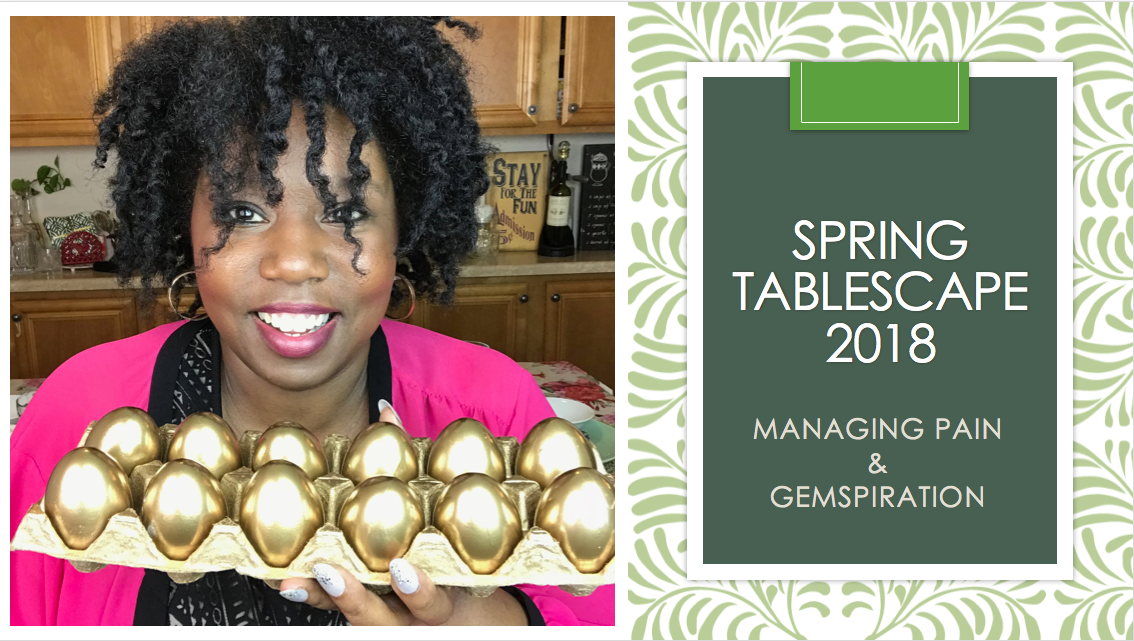 Hi Beautiful Gems: Have you ever heard the term "Betta Late than never?" I'm sure you have. Well, in this video SPRING | EASTER TABLESCAPE 2018, I'm practicing that theory that it's betta late than NEVER.... In this Spring tablescape, I DIY some Dollar Tree two black candlesticks by spray painting them white. I also DIY some golden eggs that were originally white plastic that I picked up from Target for three dollars. The margarita glasses are from Dollar Tree and add just the right elegance to this Spring refresh! Hubby and I also picked up a set of mint green plates from IKEA for just $1.99 each which just shout SPRING! The majority of the decor comes especially the bunnies and porcelain eggs from Blues City Thrift Store in Memphis along with a few items from Goodwill. This stunning tablescape is sitting on a gifted flowered table cloth. I added my special touch with white ribbons draping two of the chairs and gold placemats from Wal-Mart! So, join me for as I chit chat and share my heart while dealing with pain from my recent accident and struggling to get back up again. Many times we don't share our challenges and try to put a brave face on covering while covering and hiding our pain with makeup and a cheerful smile. Today, I let you in with a a peek at the days and times when I too struggle. I am very transparent with where I am on this journey today. If you don't want to hear the chit chat or my GEMSpiration (TM) which is a word/phrase that I coined in 2017 to accompany my brand, then I suggest you fast forward to about 19 0r 20 minutes to just watch the tablescape. If you do stick around for the entire video, GEMSpiration included, then I truly THANK YOU for being committed to me and loving me just the way I AM. Thank you for hearing my truth. I pray that this video is a blessing to you. I thought long and hard about putting it out there....about being this transparent, but I know many people are dealing with pain both physical and psychological (mental) from the loss of a loved one, heartbreak, or other loss such as a job or even a beloved furbaby. I truly want to help by sharing that you are not alone and that we can do this together. We can and will get back up again. Comment Below if you're in pain or if you have a PRAYER REQUEST, I'd love to pray with you. Be Sure to Give me a Thumbs UP, Subscribe, & as always Comment Below! Share this video with Friends & People You Love! https://youtu.be/Dd7Uk9oyXoI May the Angels Be With You & the Holy Spirit Comfort You...Always 💋ABOUT ME💋 Hi BGs!!! Never NEVER Forget Who You Are!! You Are BEAUTIFUL & YOU ARE God's Precious GEMS! If my blog, posts, videos or YouTube channel has blessed you or impacted your life in some way big or small, please let us know! To Learn more about me, visit https://www.SYNOLVE.com! Check Out My Blog https://www.synolve.com/beautifulgems/ Write me at Beautiful@Synolve.com! Subscribe & Sign UP for the newsletter to receive special exclusive updates, information, freebies, and notices for giveaways!! For Inquiries, Reviews, Collabs, Marketing, Speaking Engagements or Business Opportunities, please email me at Beautiful@Synolve.com. Want to send me something? Want me to sample your product, dine at your restaurant, visit your shop, or give you a shout out for your product or service? Hint: I love mail!!! I love surprises!!! Send it to: Synolve Beautiful Gems P.O. Box 435 Collierville, TN 38027-0435 Email me at Beautiful@Synolve.com!! I'm sooo excited!! Website & Blog www.synolve.com Follow Me on Social Media @synolve Instagram https://www.instagram.com/synolve/ Twitter https://twitter.com/synolve?lang=en Facebook https://www.facebook.com/Synolve-122982284394672/ Connect to the Beautiful GEMS Family via the Facebook Group: Beautiful GEMs💎: Thrift, Fashion, Faith, Food, DIYs, Life, Love💕 https://m.facebook.com/groups/570024256383927 Synolve on YouTube: https://www.youtube.com/channel/UCR4k3LhjaWProVtZUFOS5Dw/featured See our homestead and farm journey on our Craft Farms YouTube Channel! https://www.youtube.com/channel/UCoSDYqRCfsT5-PkLK1YHq2g See You Soon! Love & HUGS!! xoxo 💋 Synolve