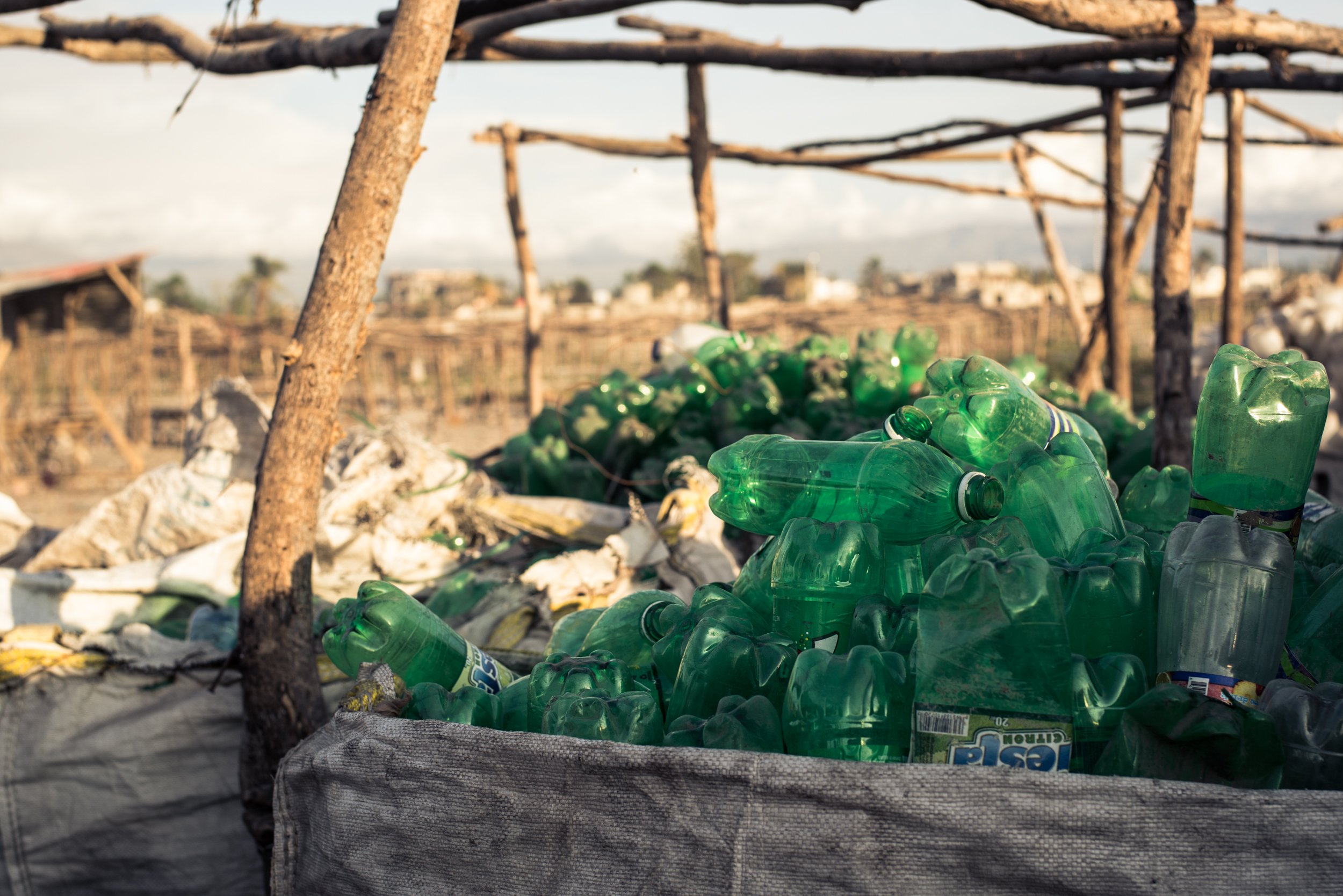  Once plastic bottles are gathered and sorted, they go into super sacks. Our collection center owners each have a small team who completes this step to enable the material to be delivered and sold to our recycling partner. 