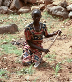 Leah planting her garden.
