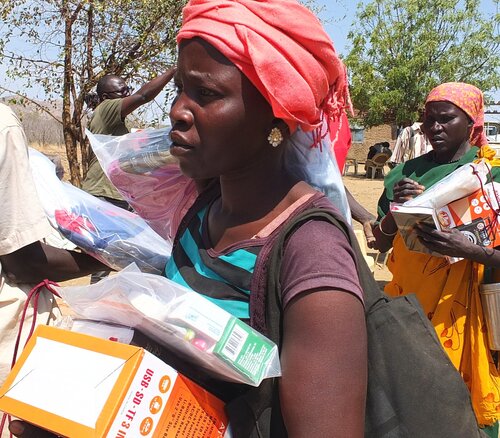 Long lines form at relief distributions.