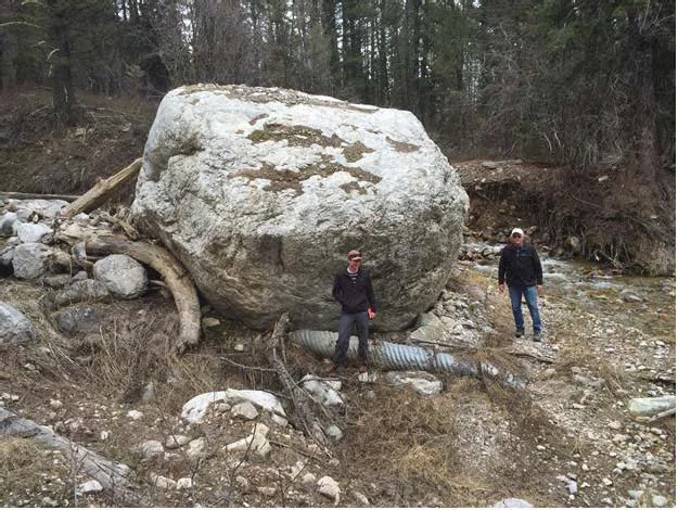 A giant boulder that was displaced in the 2007 Jensen Canyon debris flow event.