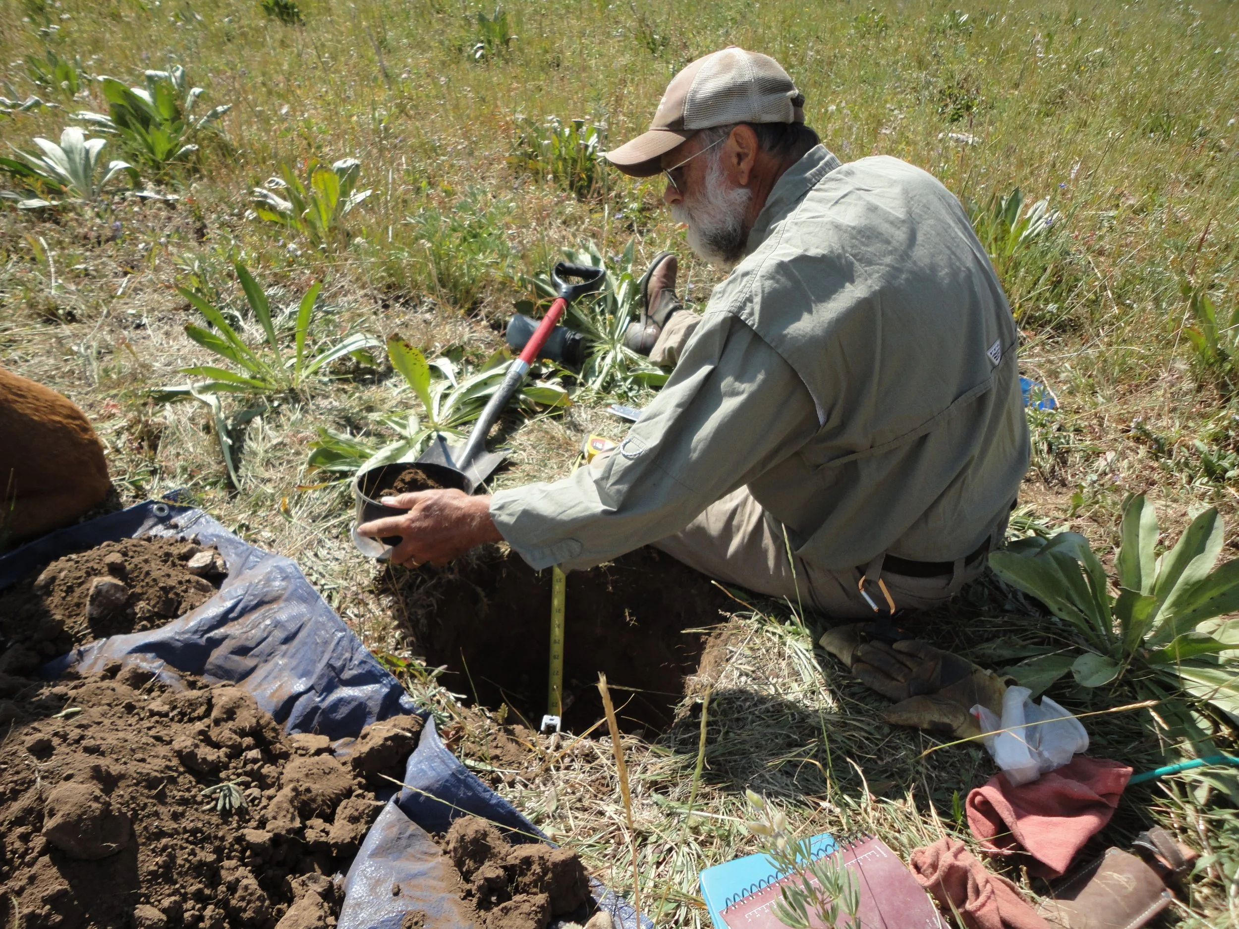 Chuck Butterfield, PhD with Y2 Consultants characterizes a soil pit during rangeland monitoring. Photo credit: Robb Sgroi
